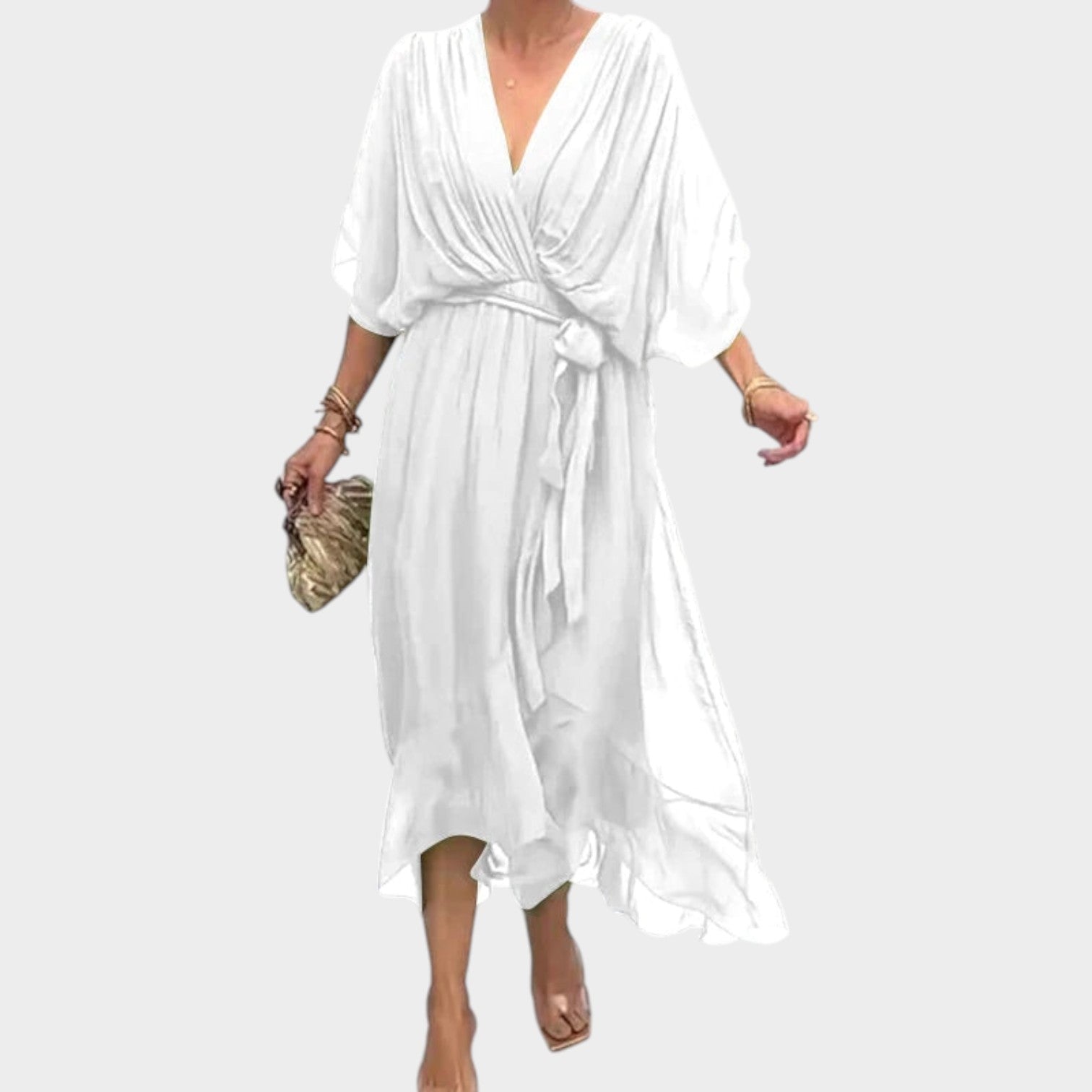 Cocktail Waist Tie V-Neck Midi Dress