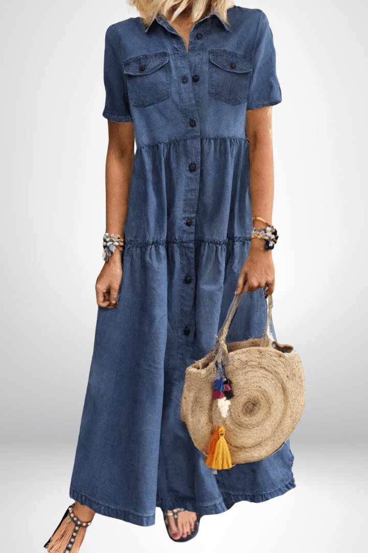 Juniper | Women's Short Sleeve Maxi Dress with Button Front