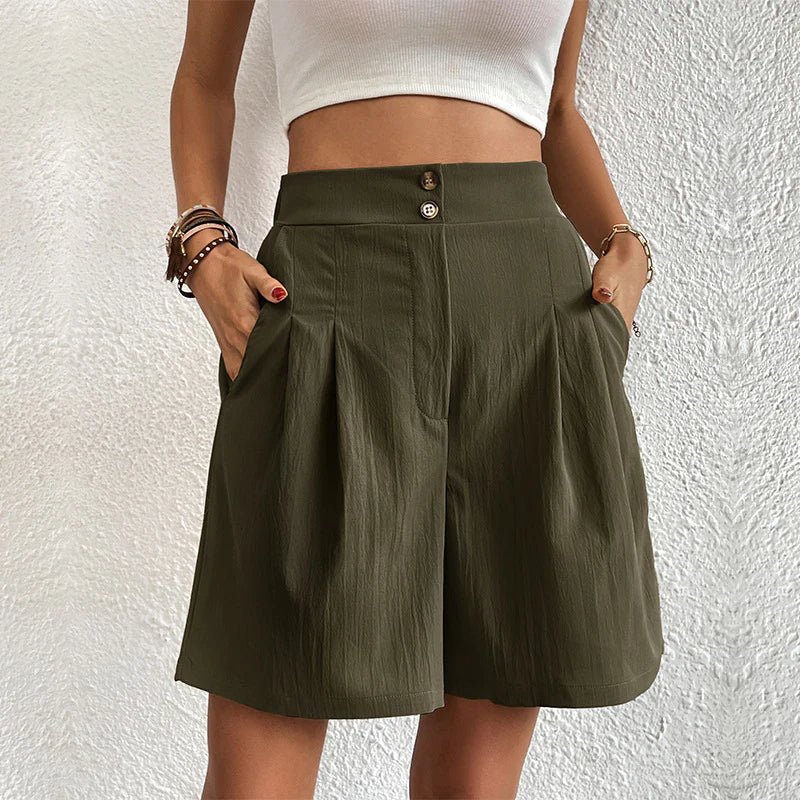 Blair | Women's Pleated High-Waist Wide-Leg Shorts with Pockets
