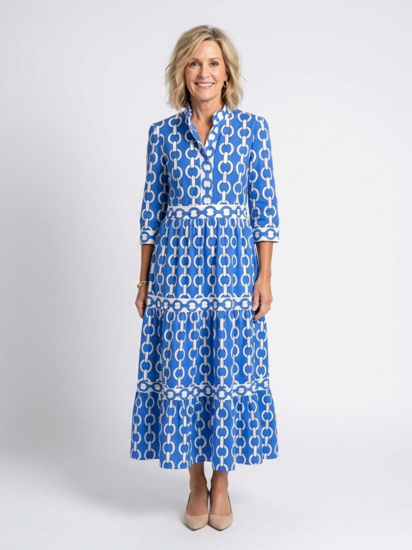 Keziah | Women's Midi Dress with Chain Print and 3/4 Sleeves