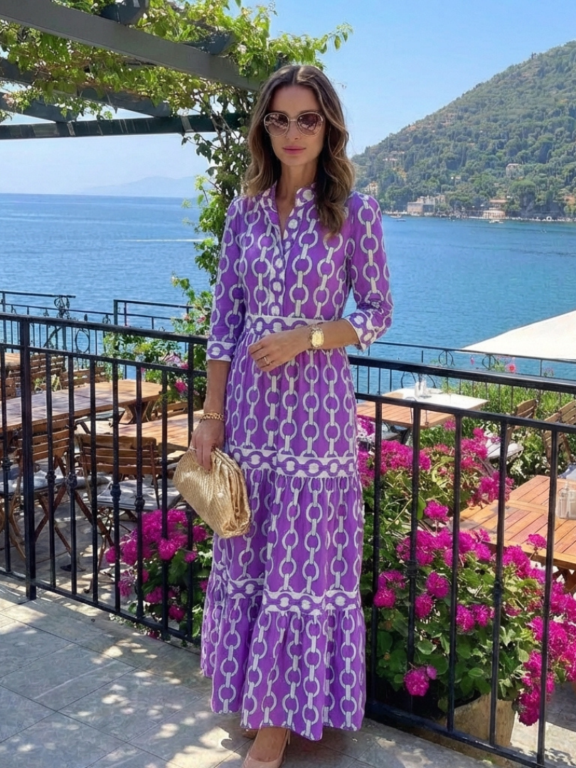 Keziah | Women's Midi Dress with Chain Print and 3/4 Sleeves