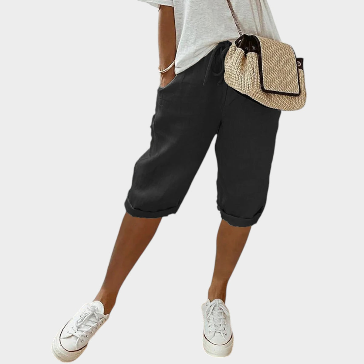 Women's Linen Pants Cropped Relaxed Fit