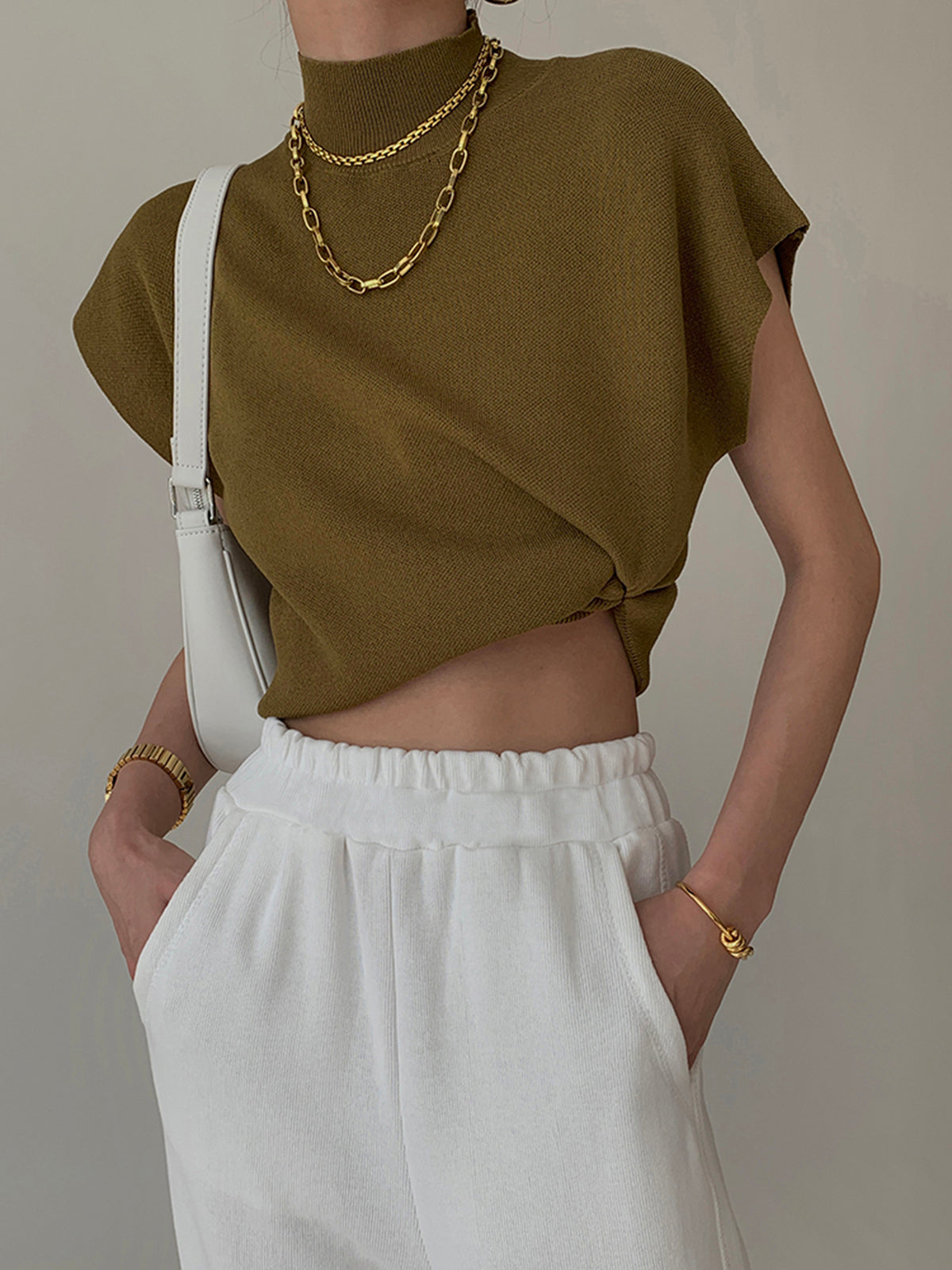 Noira | Women's Sleeveless Mock Neck Top with Padded Shoulders