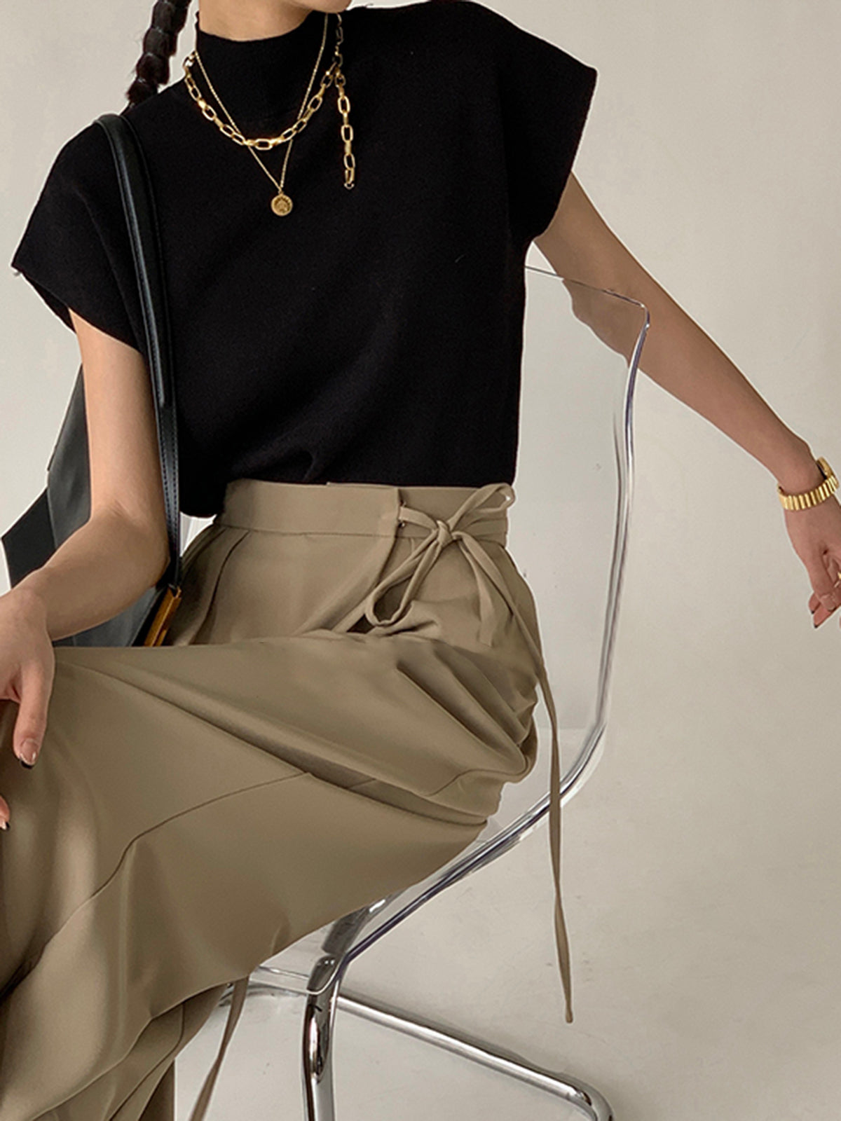 Noira | Women's Sleeveless Mock Neck Top with Padded Shoulders