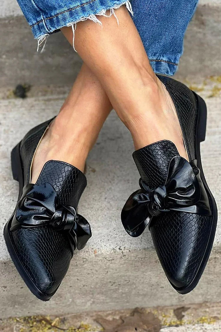 Leonie | Women's Black Bow Detail Slip-On Loafers