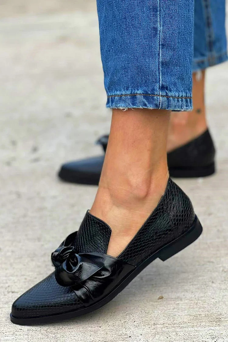Leonie | Women's Black Bow Detail Slip-On Loafers