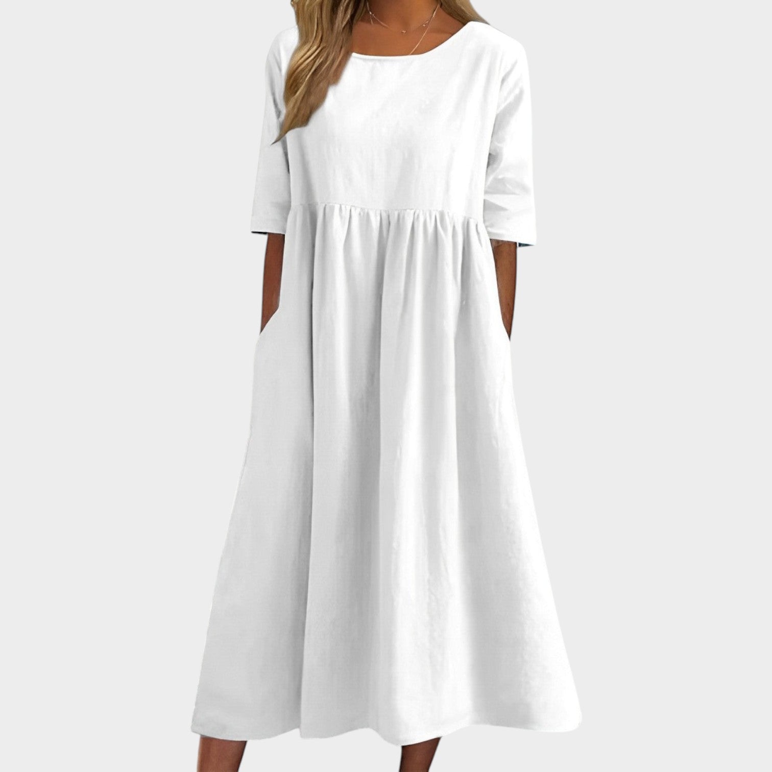 Relaxed Cotton Blend Midi Dress
