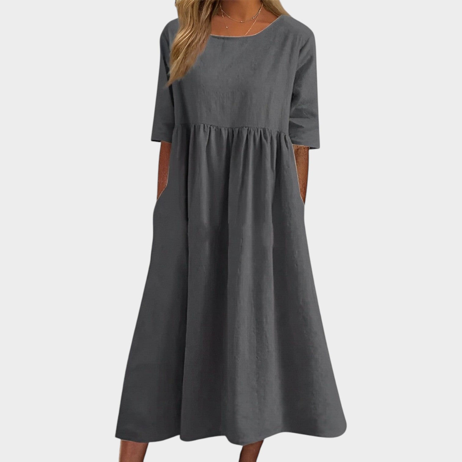 Relaxed Cotton Blend Midi Dress