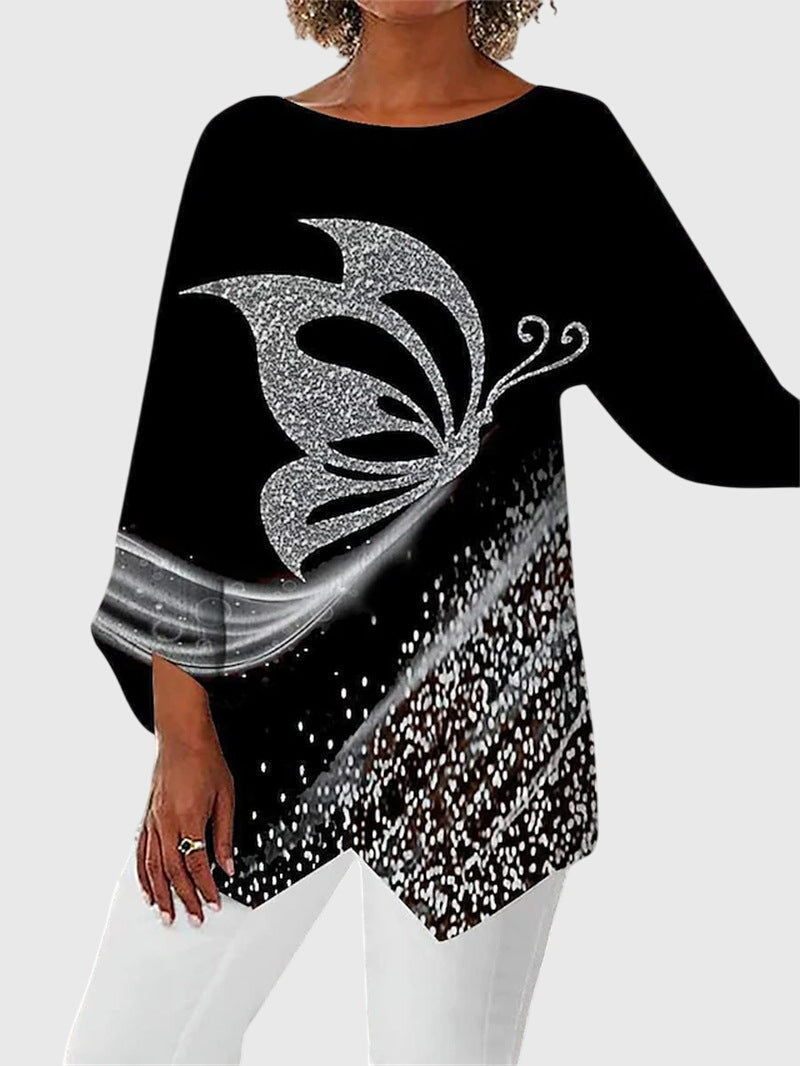 Lyanna | Women's Asymmetric Hem Top with Butterfly Print