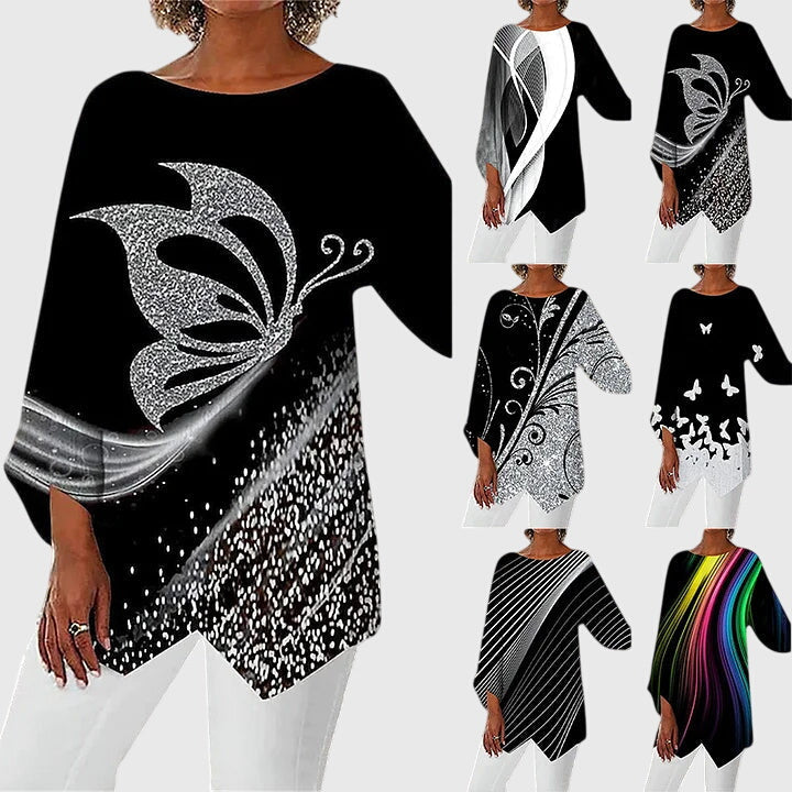 Lyanna | Women's Asymmetric Hem Top with Butterfly Print