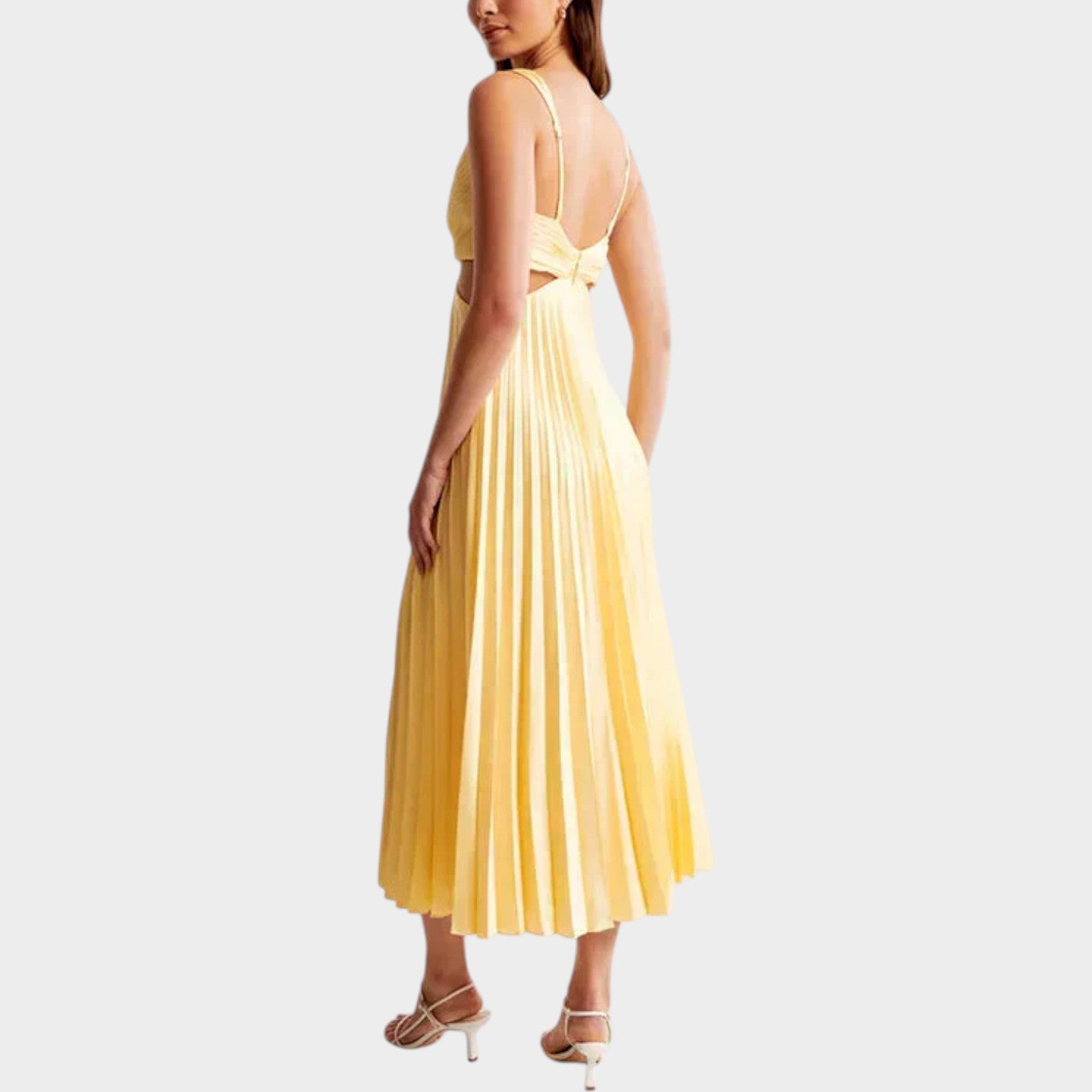 Pleated V Neck Maxi Wedding Guest Dress