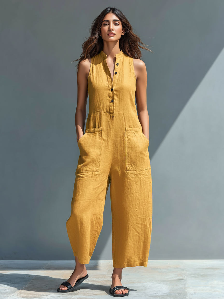 Lysandra | Women's Sleeveless Wide Leg Jumpsuit with Button Front