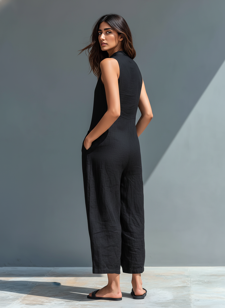 Lysandra | Women's Sleeveless Wide Leg Jumpsuit with Button Front