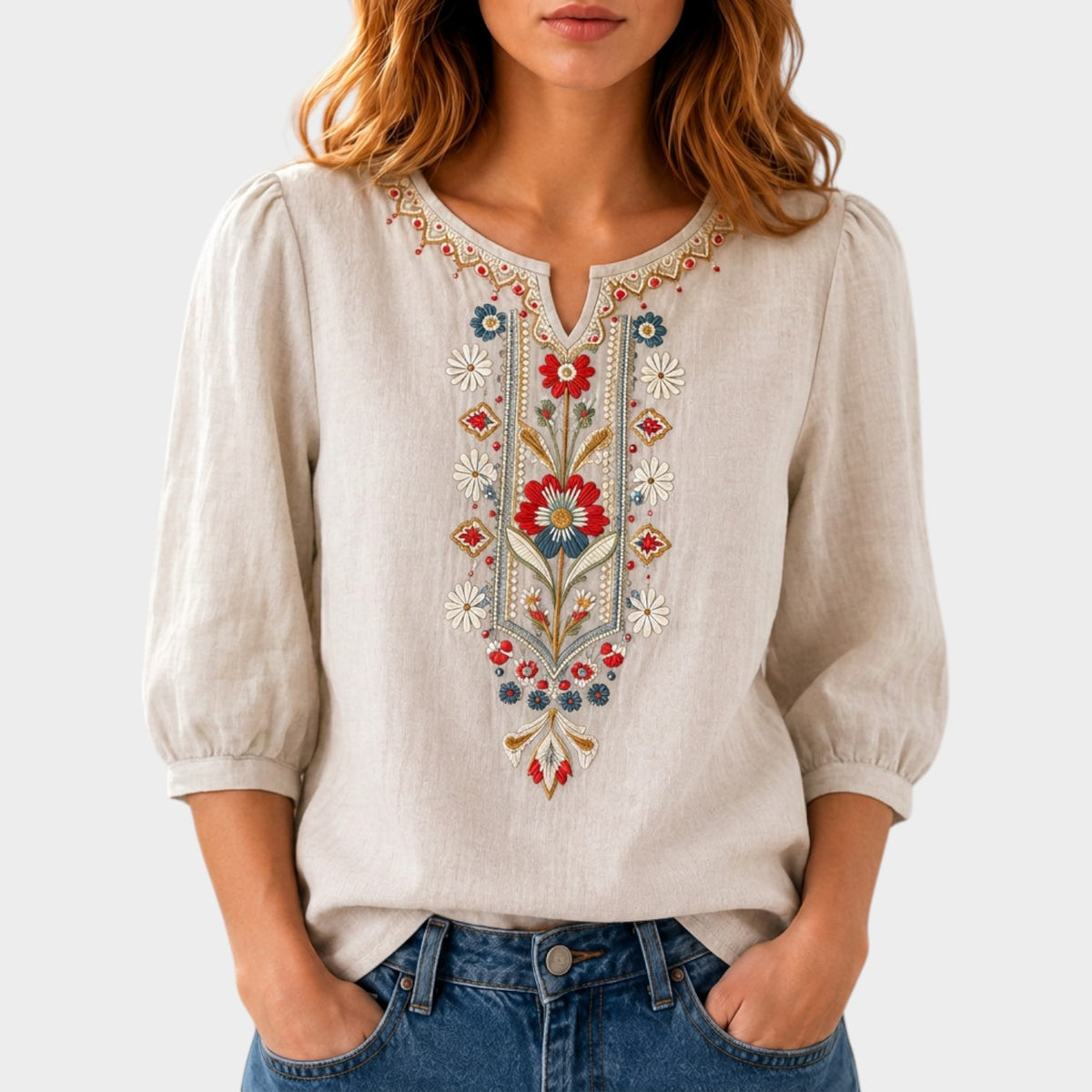Women's Floral Embroidered Boho Blouse