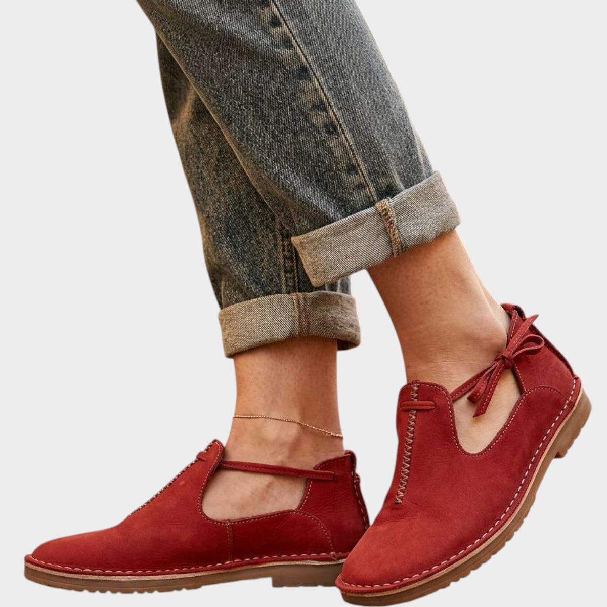 Women's Leather Flats with Ankle Coverage