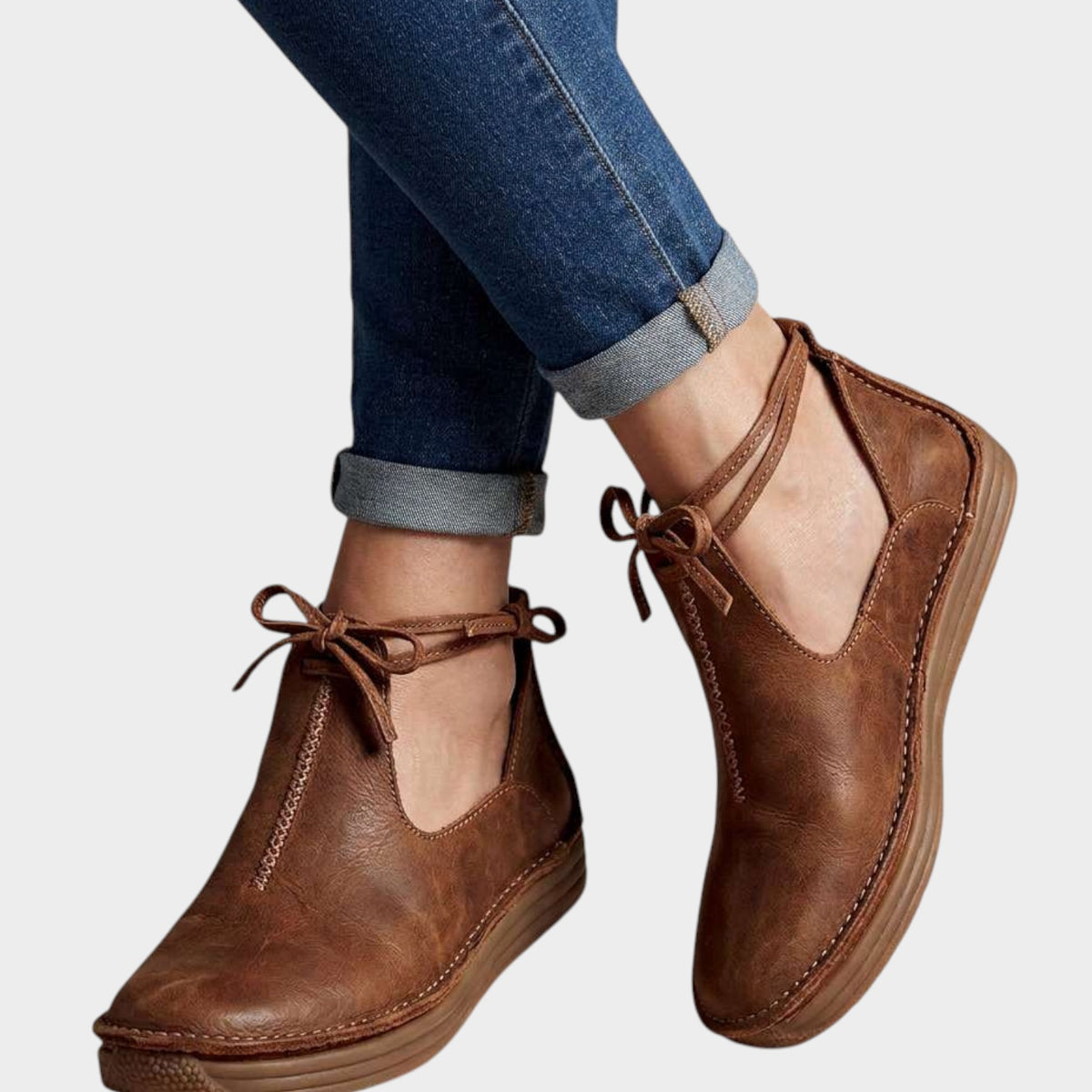 Women's Leather Flats with Ankle Coverage