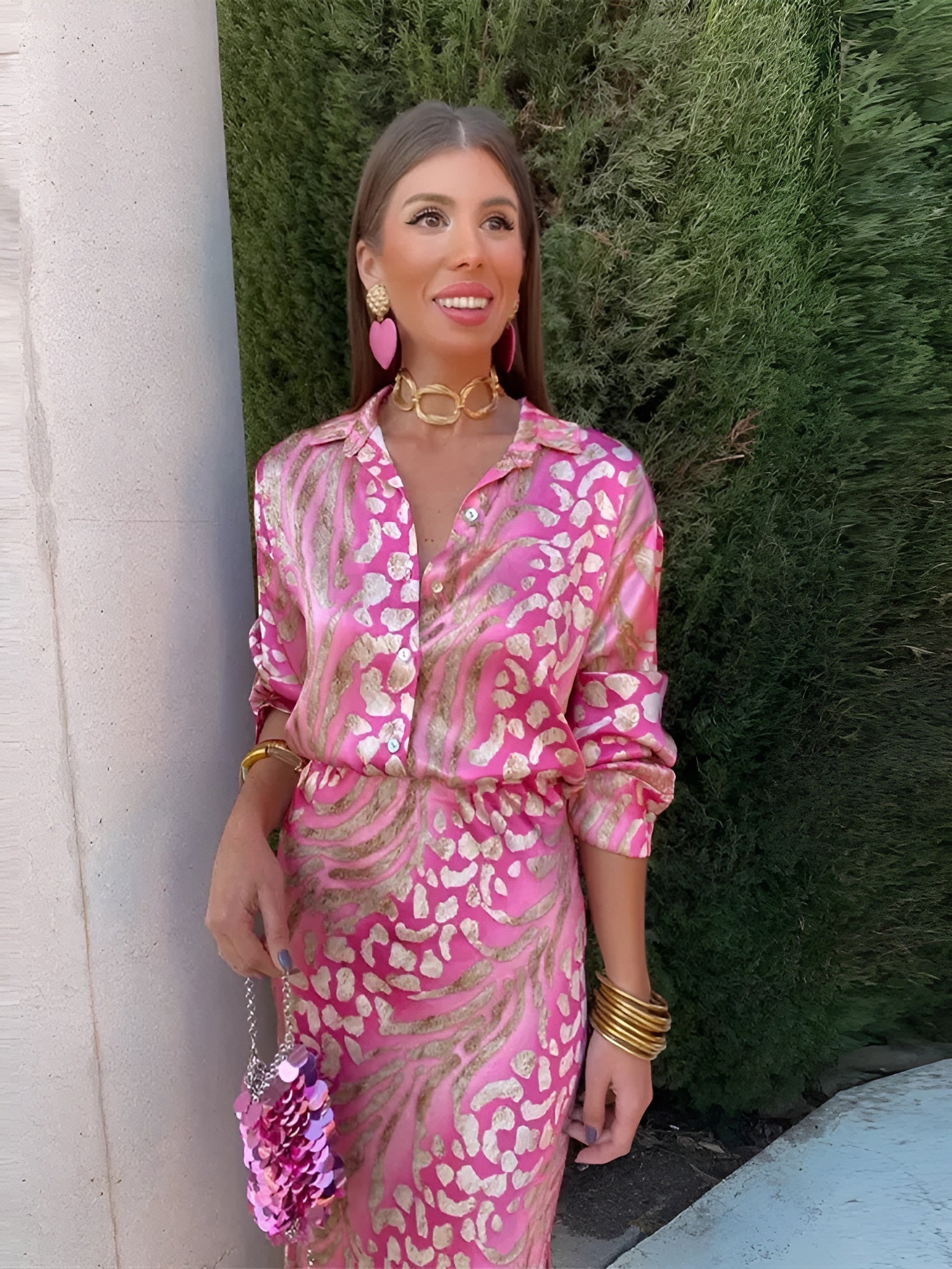 Maxine | Women's Midi Dress with Long Sleeves and Print