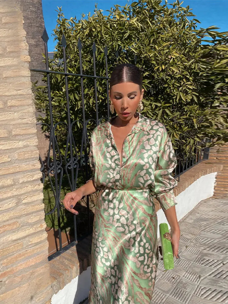 Maxine | Women's Midi Dress with Long Sleeves and Print