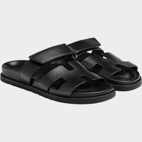 Comfort Leather Slide Sandals with Adjustable Strap