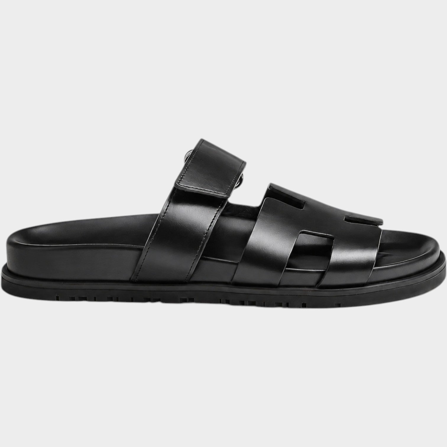 Comfort Leather Slide Sandals with Adjustable Strap