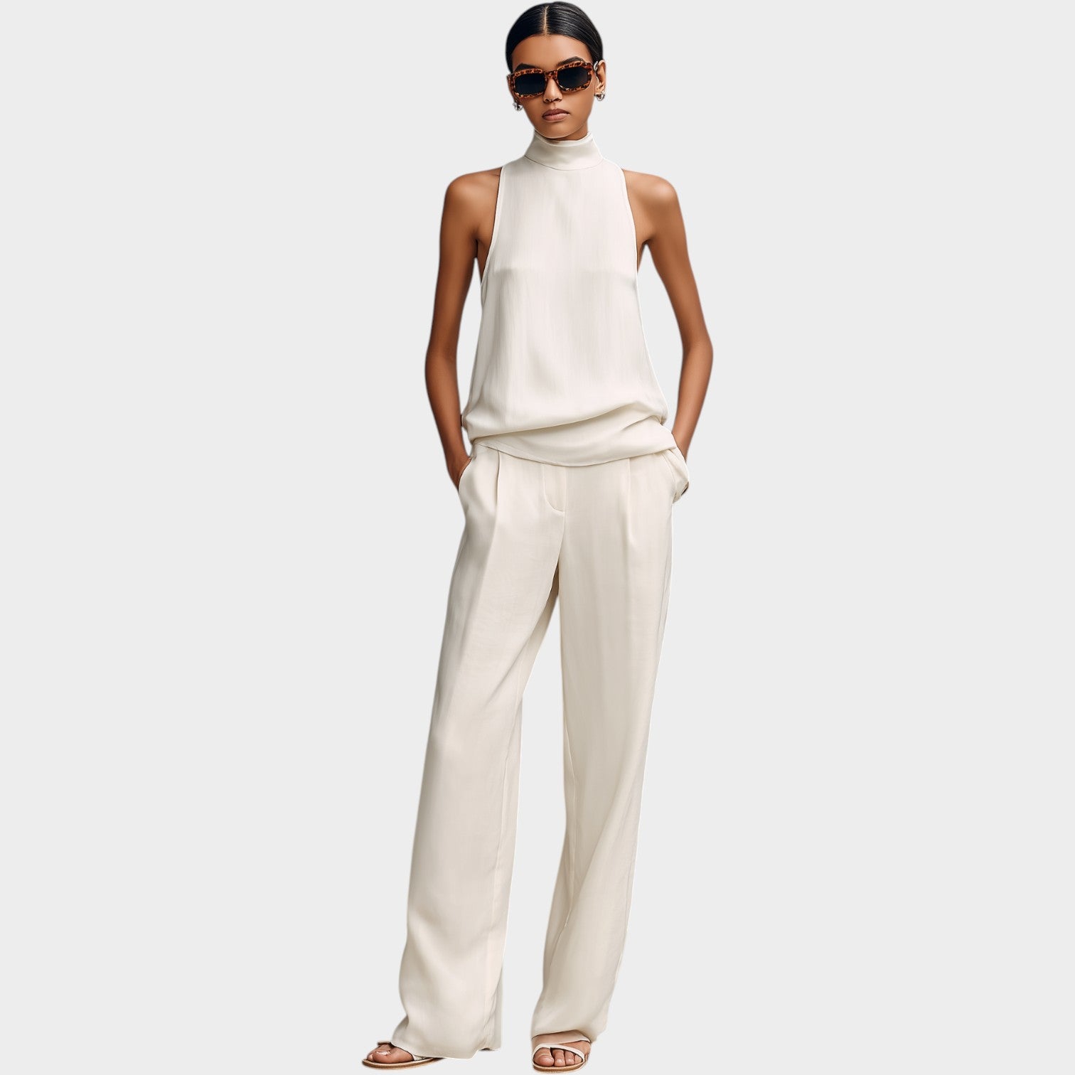 Sleeveless High Neck Two Piece Set