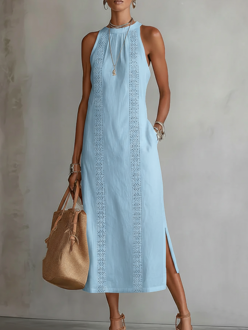 Octaviana | Women's Sleeveless Midi Dress with Embroidery