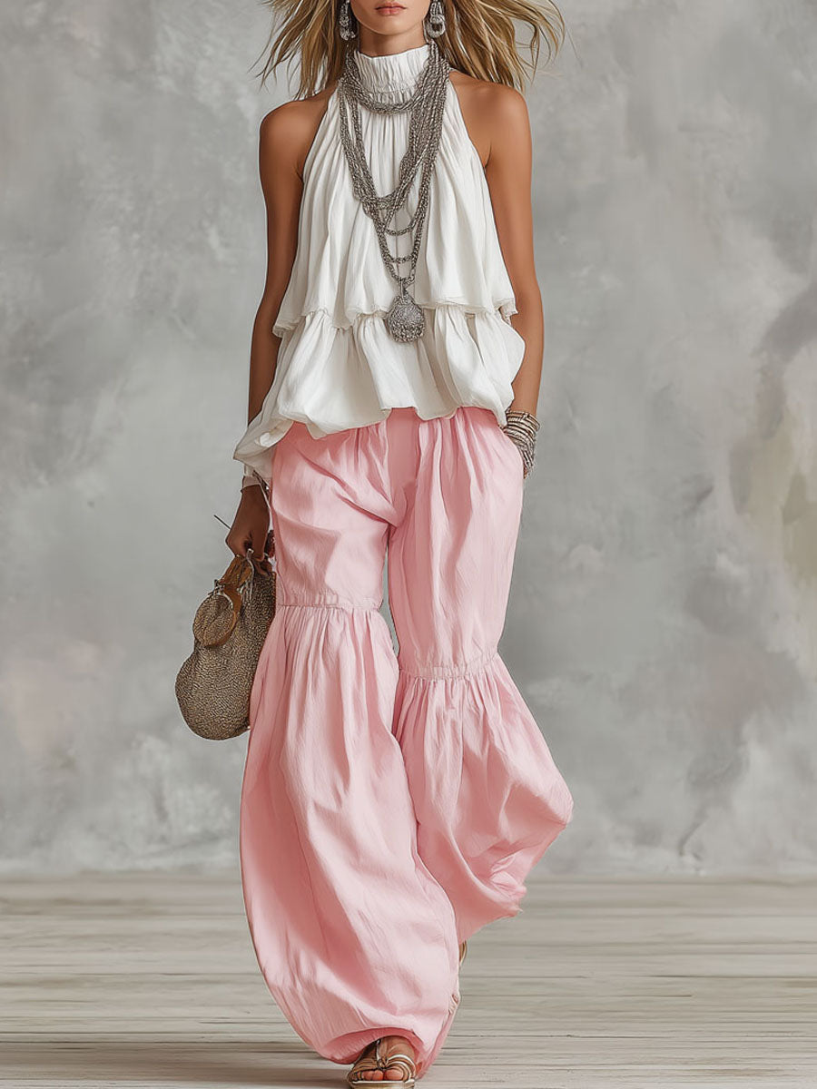 Ophira | Women's Sleeveless Mock Neck Top & Wide Leg Pants Ensemble