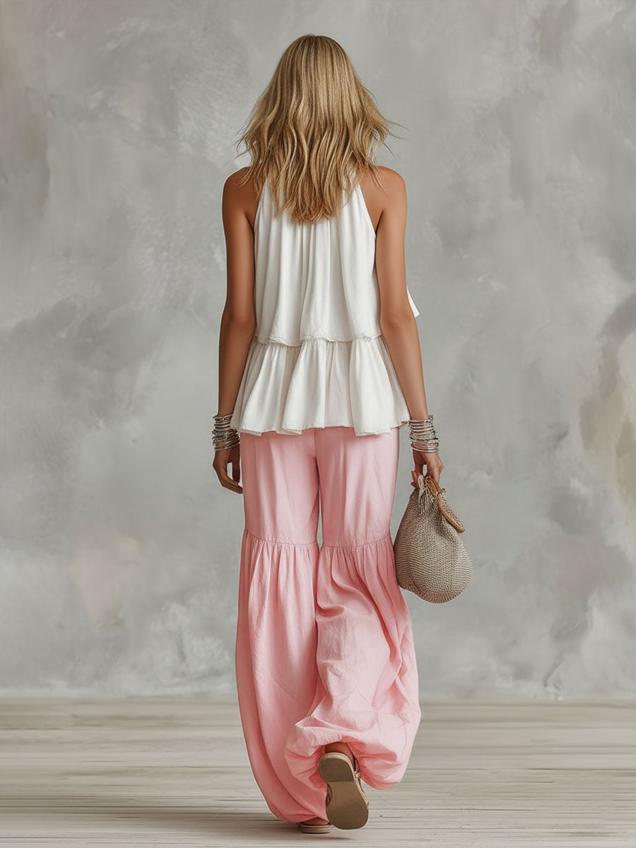 Ophira | Women's Sleeveless Mock Neck Top with Wide Leg Pants Set