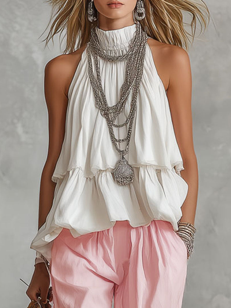 Ophira | Women's Sleeveless Mock Neck Top with Wide Leg Pants Set