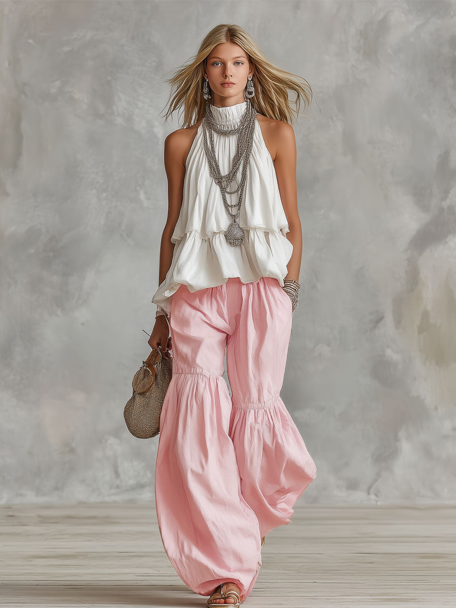 Ophira | Women's Sleeveless Mock Neck Top & Wide Leg Pants Ensemble