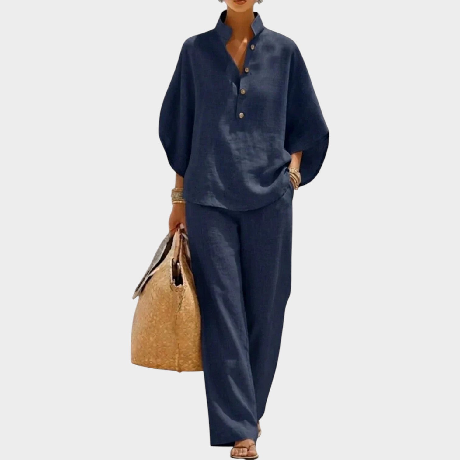 Linen Shirt and Wide-Leg Pants Two Piece Set