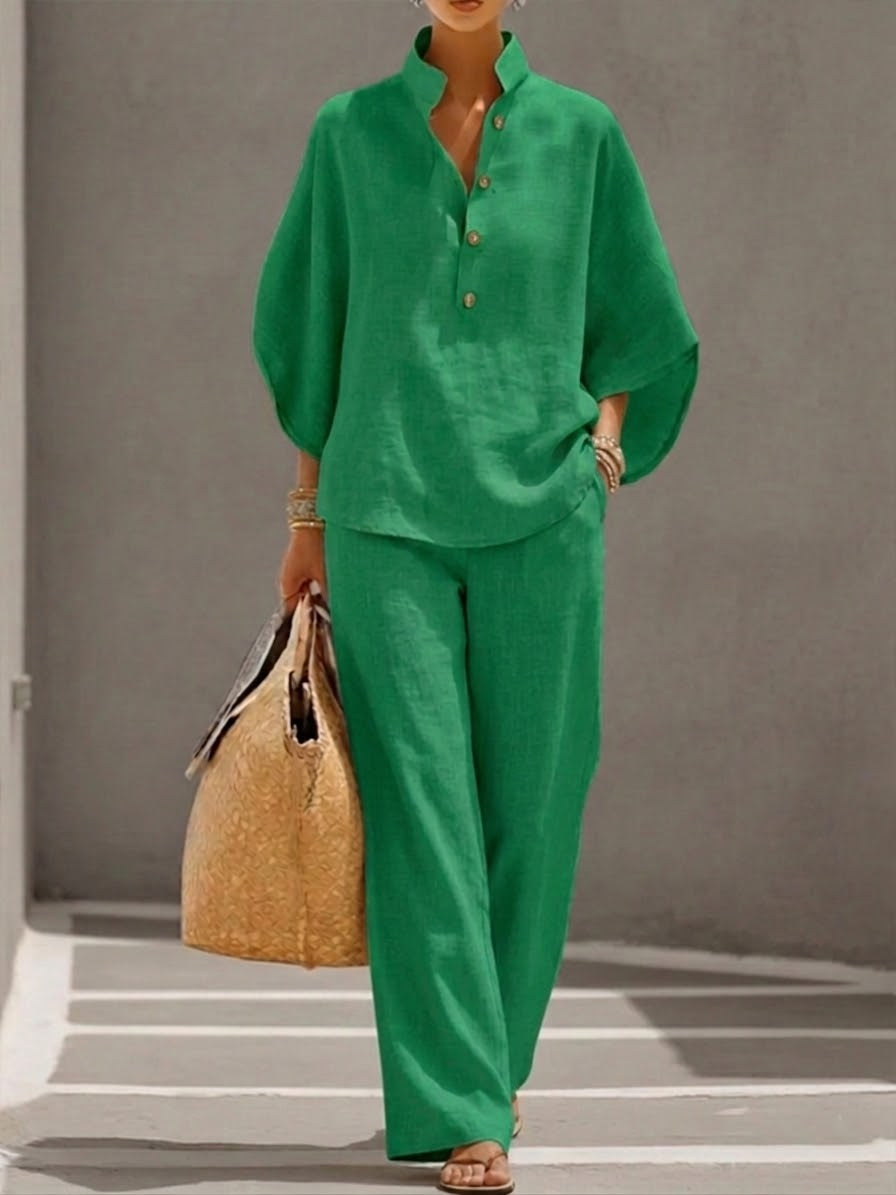 Nadia | Women's 2-Piece Batwing Top and Wide-Leg Pants Set
