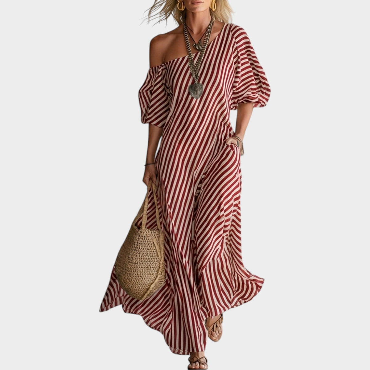 Women's Off‑Shoulder Striped Maxi Dress