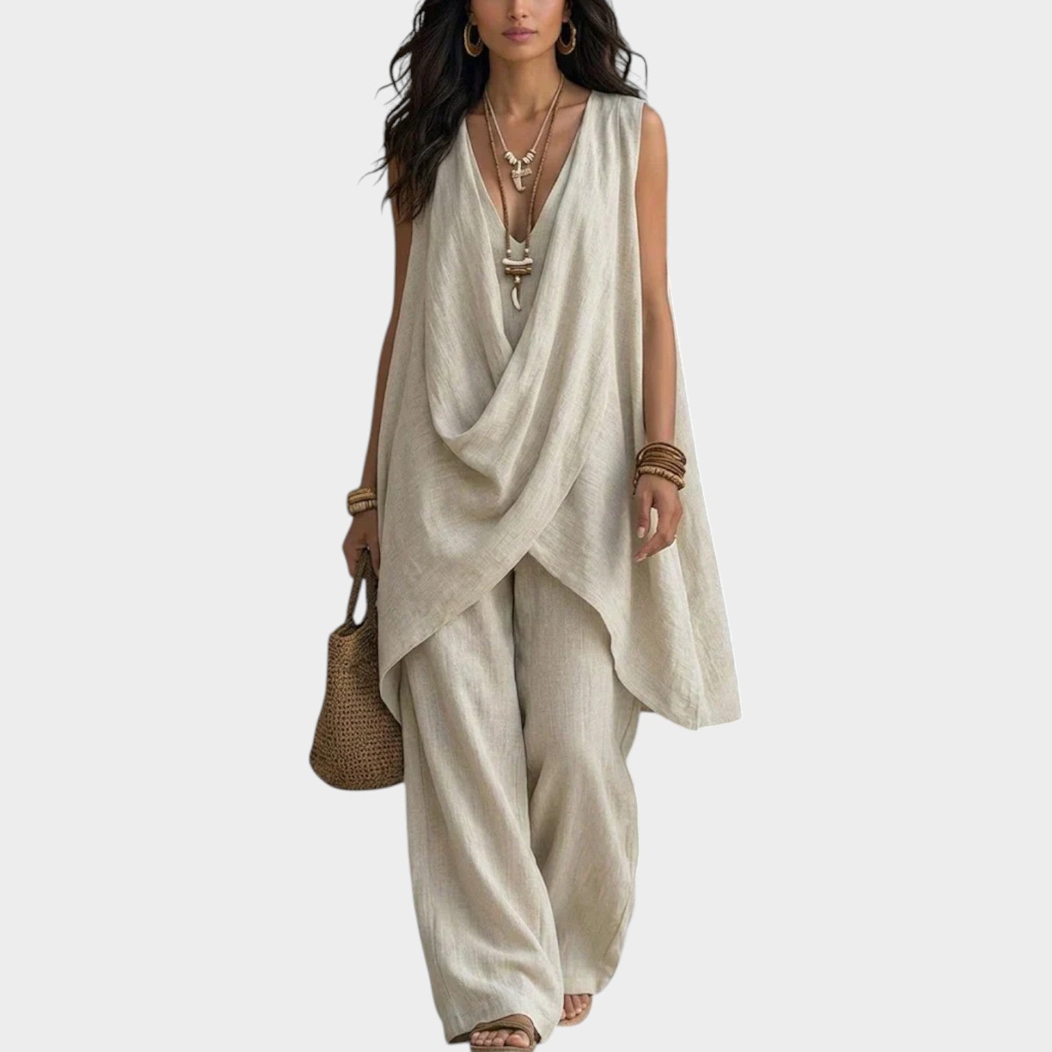 Boho Linen Wide Leg Two Piece Set