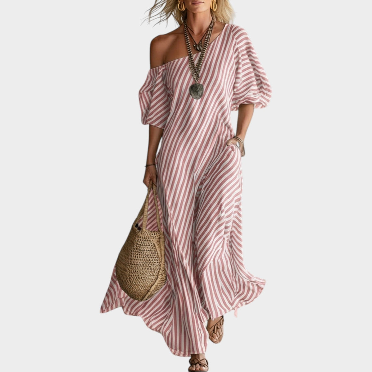 Women's Off‑Shoulder Striped Maxi Dress