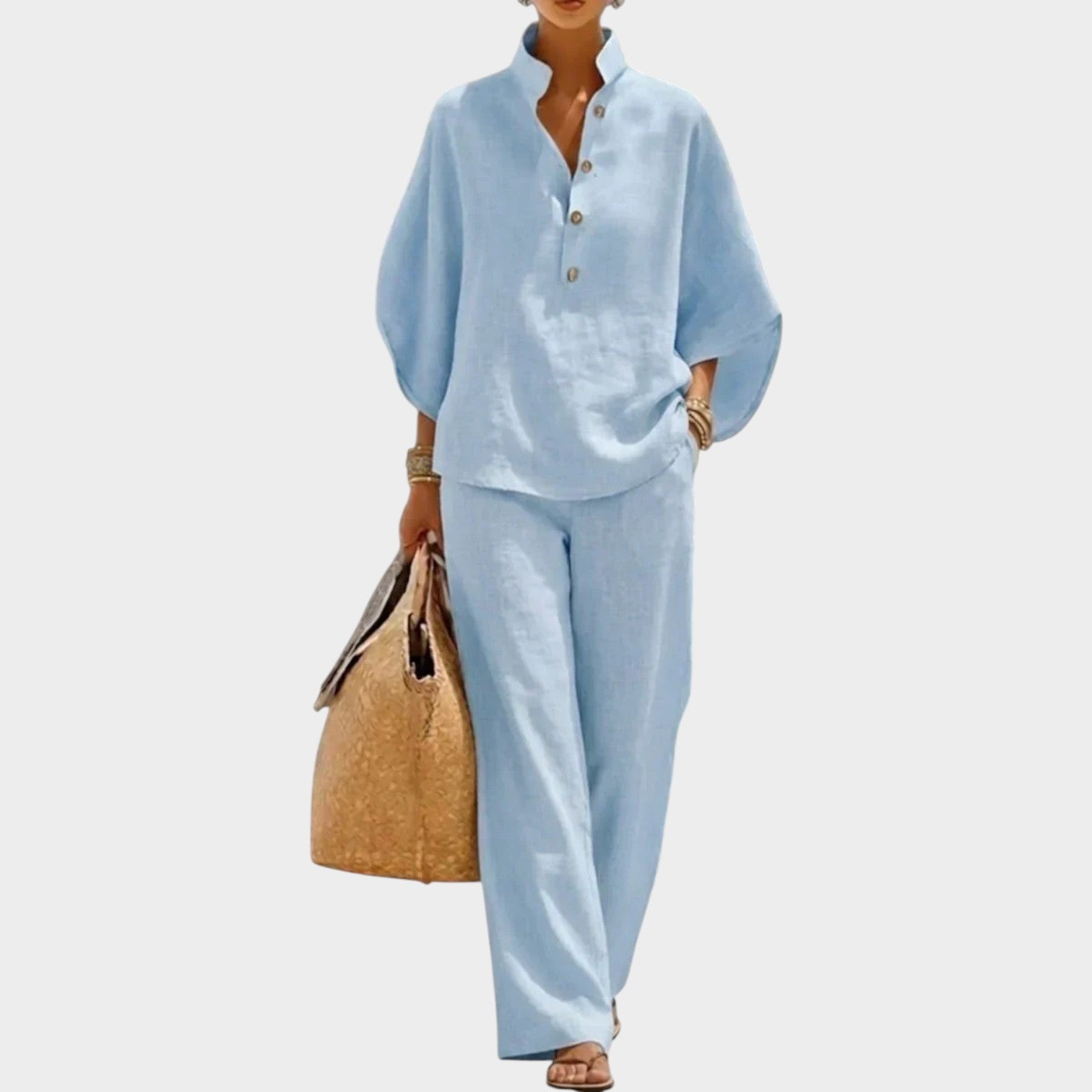 Linen Shirt and Wide-Leg Pants Two Piece Set
