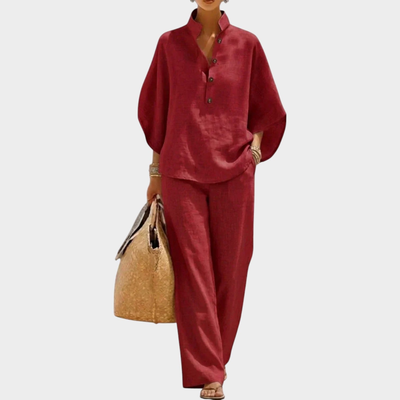 Linen Shirt and Wide-Leg Pants Two Piece Set