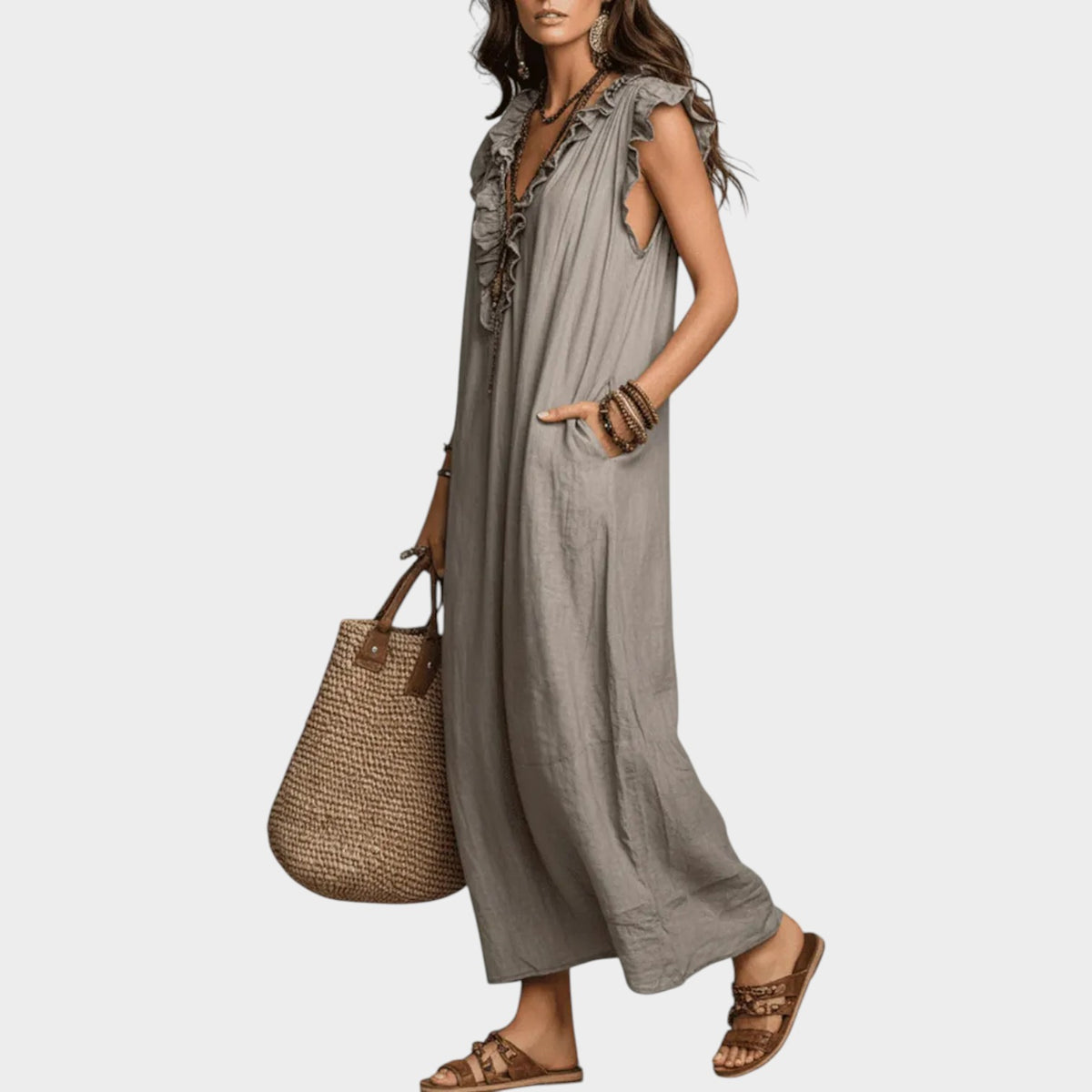 Women's Maxi Dress Sleeveless Ruffle