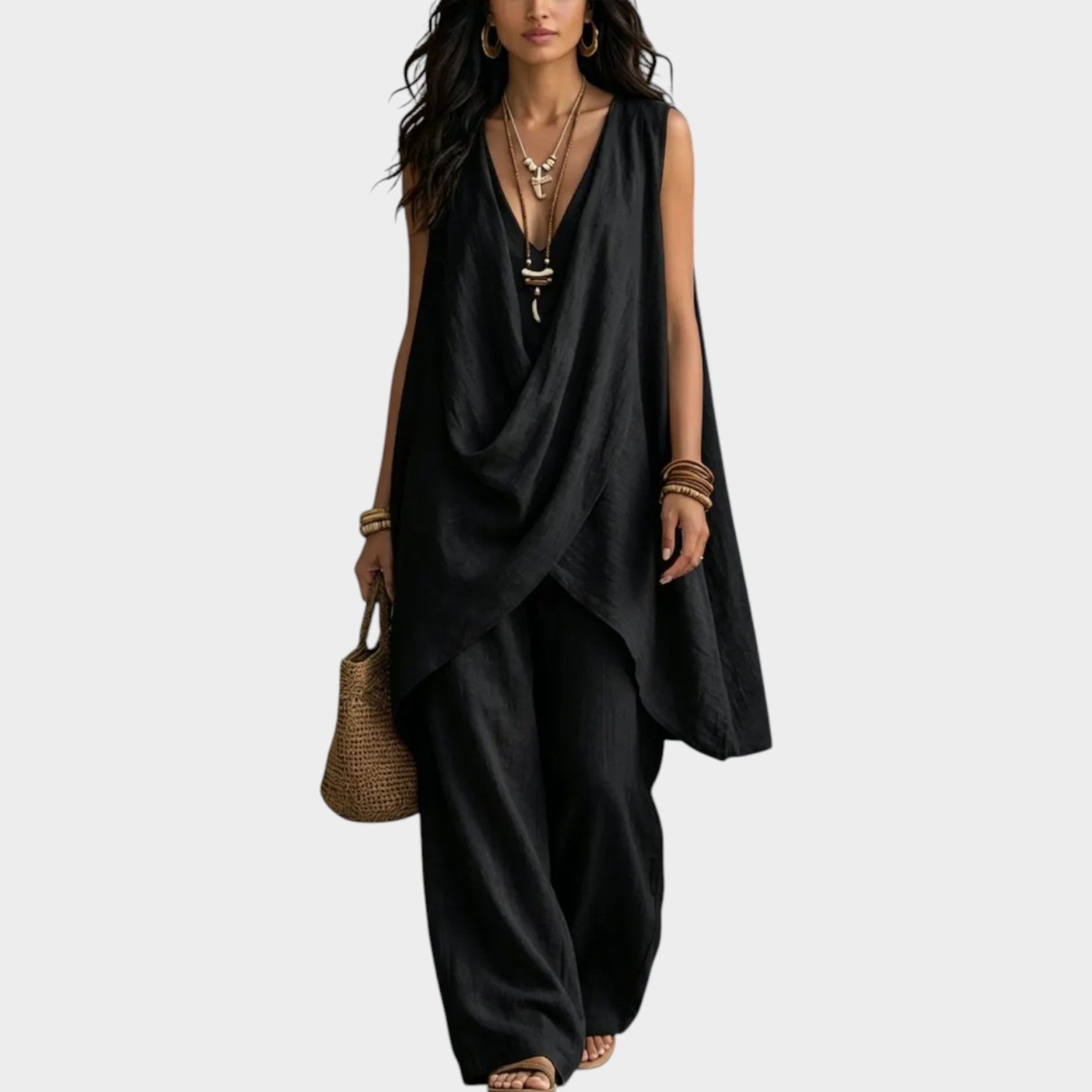 Boho Linen Wide Leg Two Piece Set