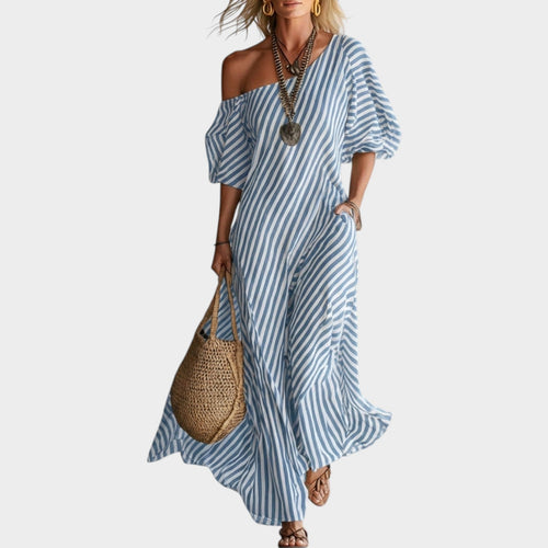 Women's Off‑Shoulder Striped Maxi Dress
