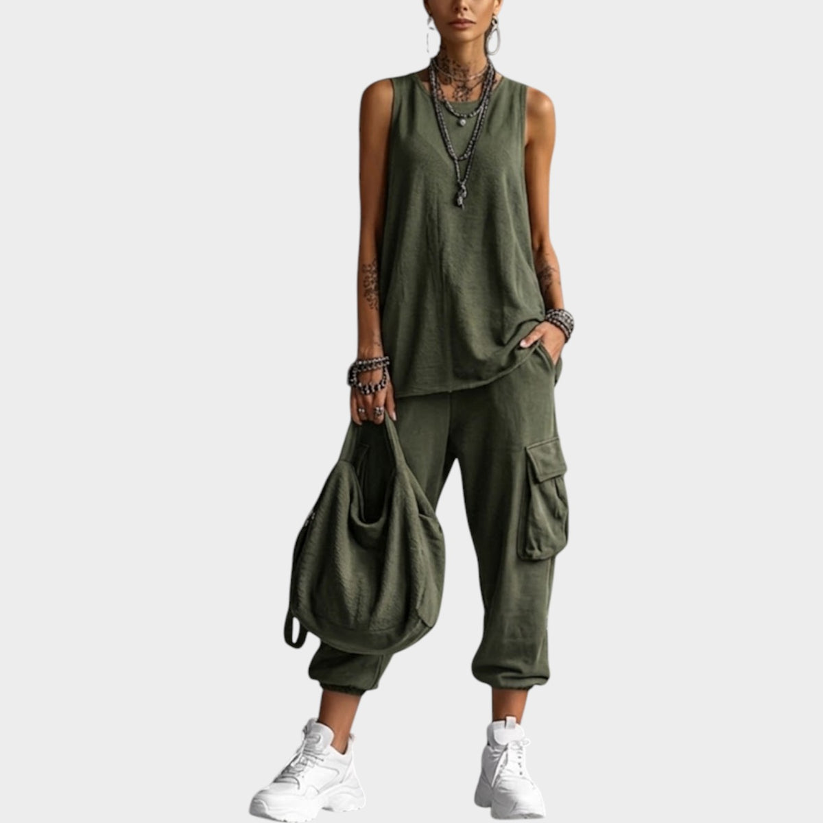 Women's Matching Set Sleeveless Top & Cargo Pants
