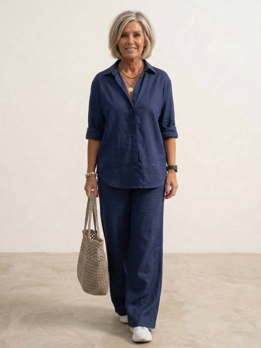Vivian | Women's Relaxed Button-Up Shirt and Wide-Leg Trousers Ensemble