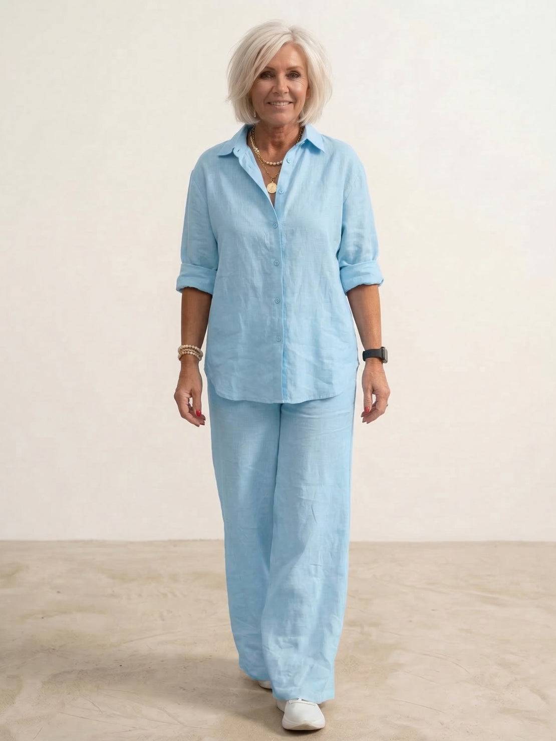 Vivian | Women's Relaxed Button-Up Shirt and Wide-Leg Trousers Ensemble
