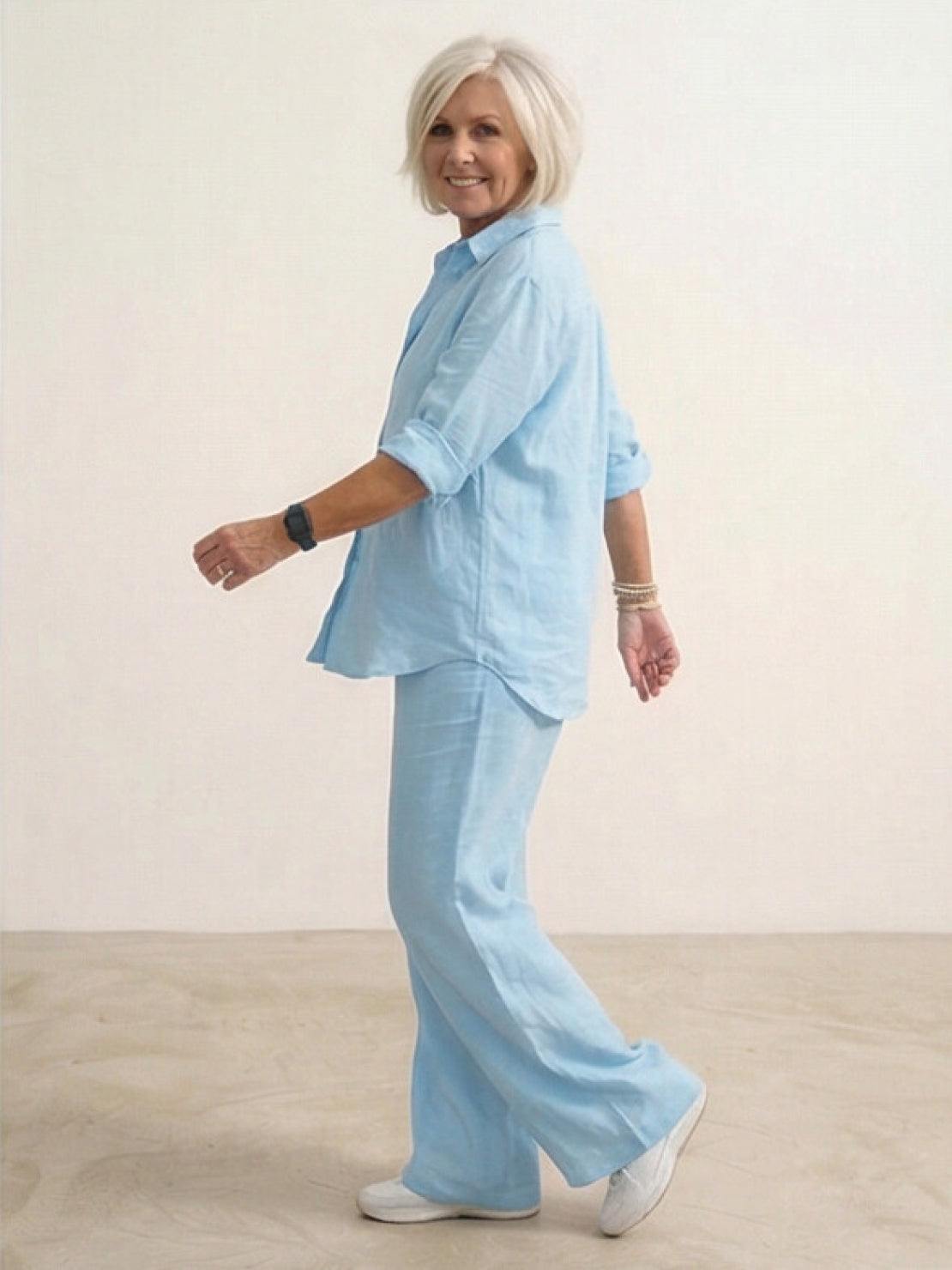 Vivian | Women's Relaxed Button-Up Shirt and Wide-Leg Trousers Ensemble