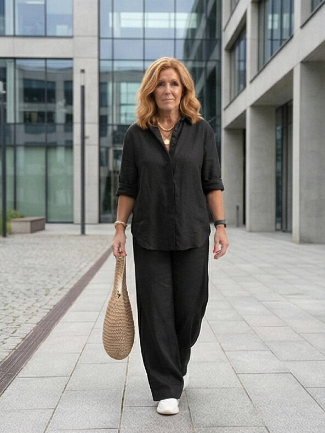 Vivian | Women's Relaxed Button-Up Shirt and Wide-Leg Trousers Ensemble