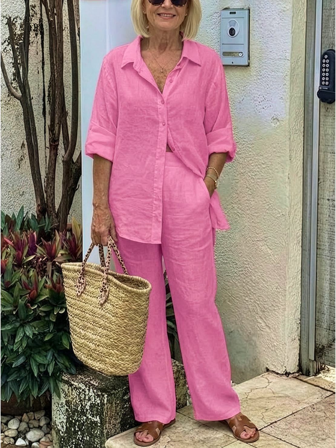 Vivian | Women's Relaxed Button-Up Shirt and Wide-Leg Trousers Ensemble
