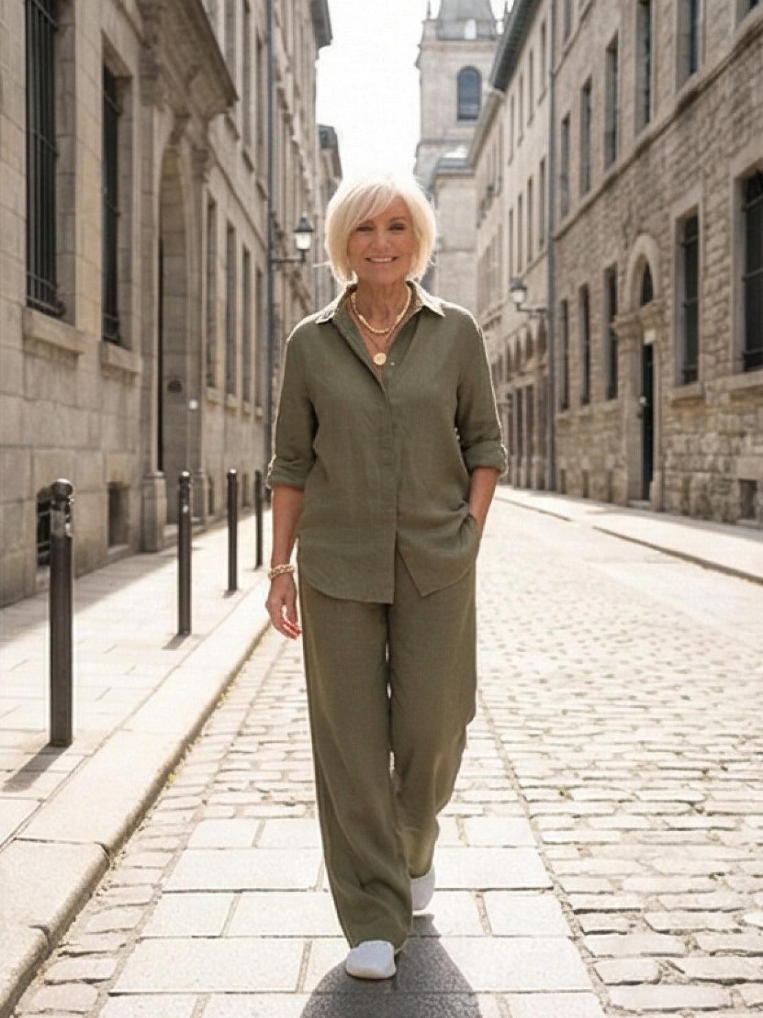 Vivian | Women's Relaxed Button-Up Shirt and Wide-Leg Pant Ensemble