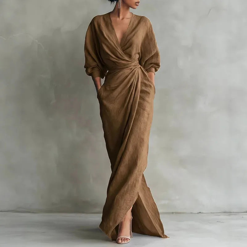 Penelope | Women's Long Sleeve V-Neck Wrap Maxi Dress