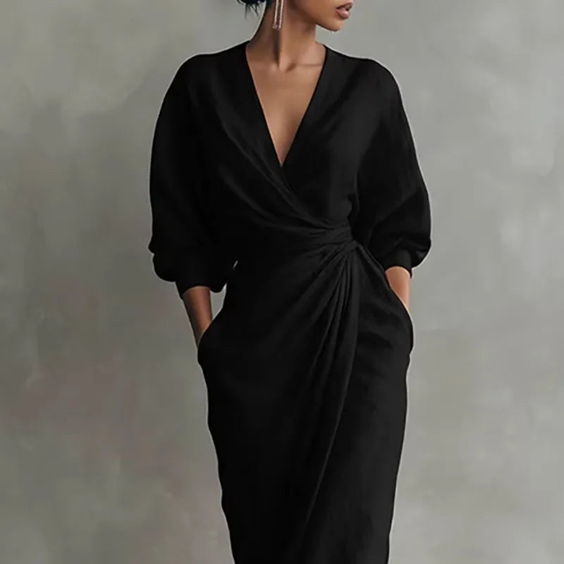 Penelope | Women's Long Sleeve V-Neck Wrap Maxi Dress