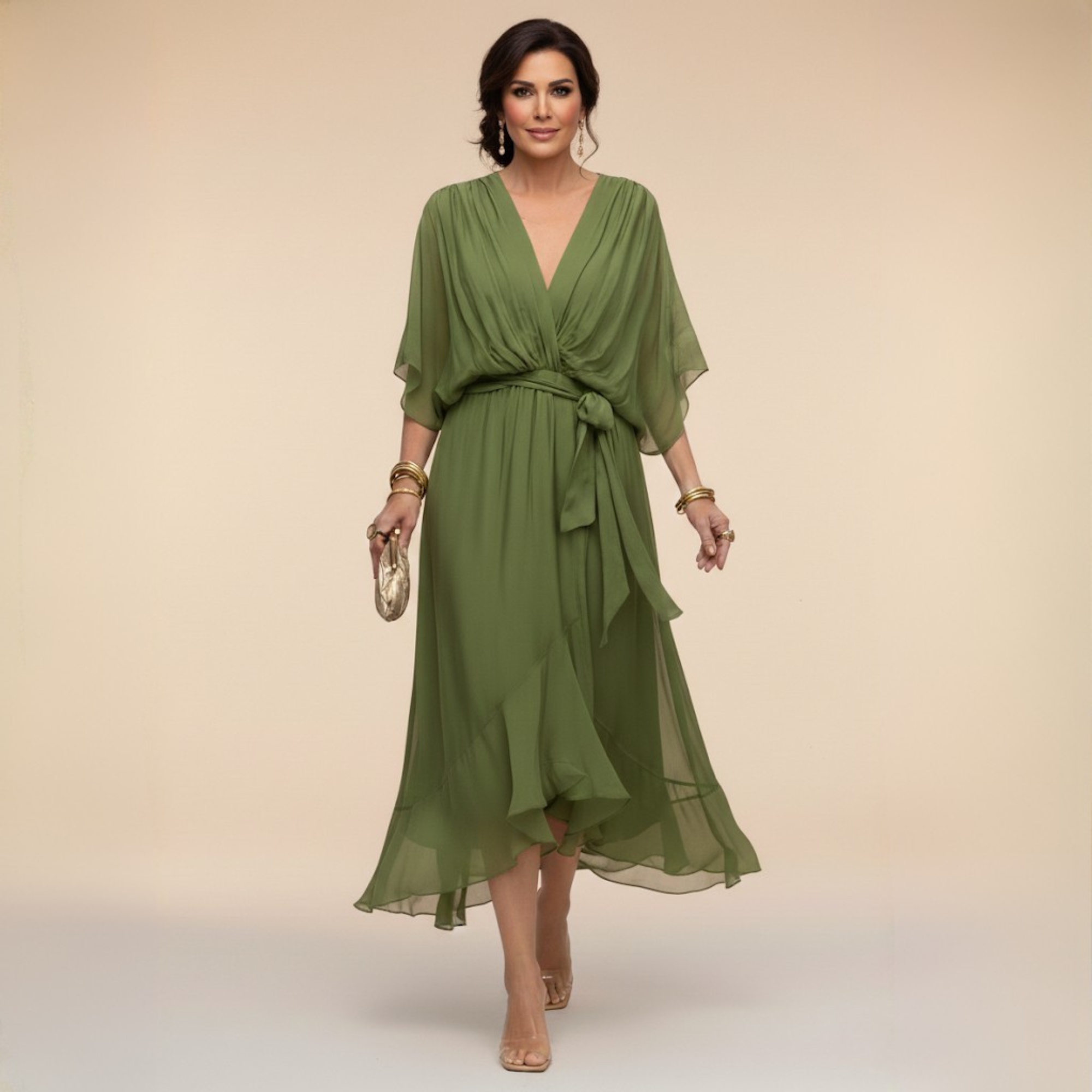 Penelope | Women's V-Neck Wrap Midi Dress" can be rewritten as:

"Penelope | Women's Midi Dress with V-Neck Wrap Design
